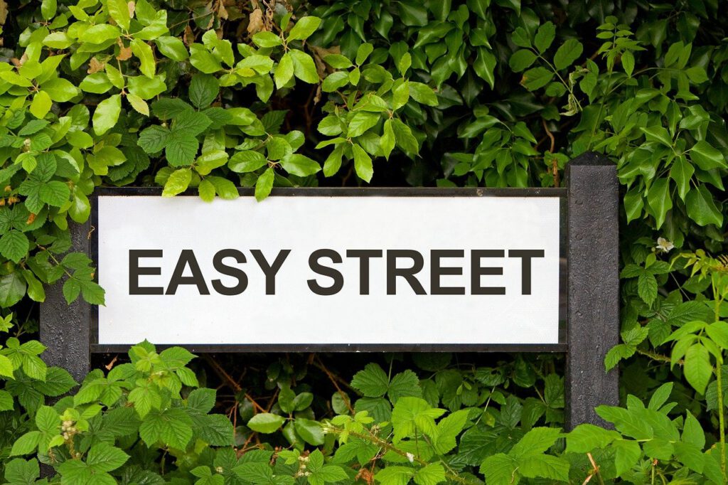 street sign, easy street, road